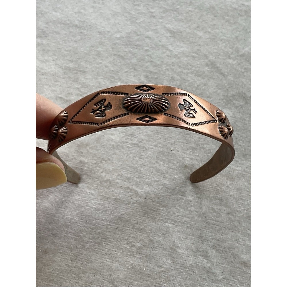vintage Southwestern copper cuff bracelet Sunburst Motif Thunderbird Geometric